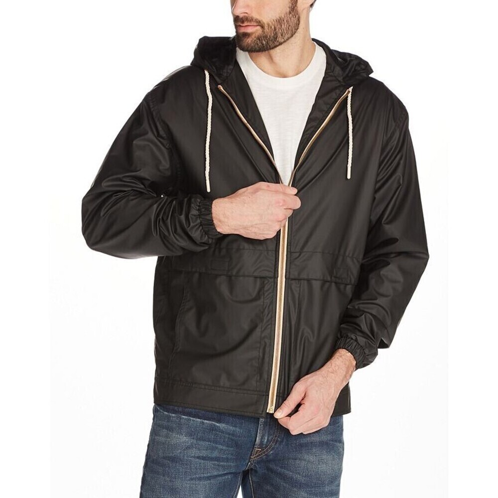 Weatherproof Hooded Full Zip Rain Slicker Sport Jacket Raincoat In Black M $129